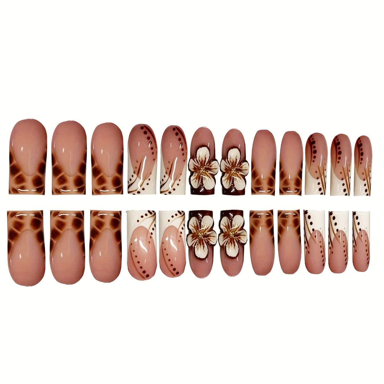 A Set of 4 Jelly Gels And 4 Nail Files, Totaling 96pcs, Featuring a Stylish And Sweet New Technique with Pressed-On Nails. The Design Includes Dazzling Flower Patterns, Advanced Gradient Effects, Golden Lace, Butterfly-Shaped